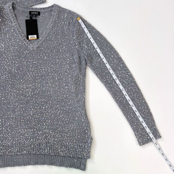 JONES NEW YORK Long Sleeve Knit Gray Sequin V-neck Sweater NWT - Picture 8 of 8